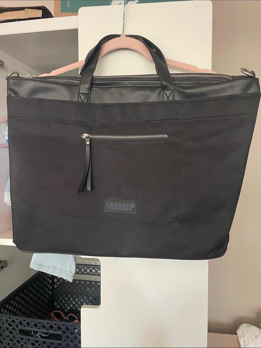 Versace Parfums Black Nylon Overnight Tote